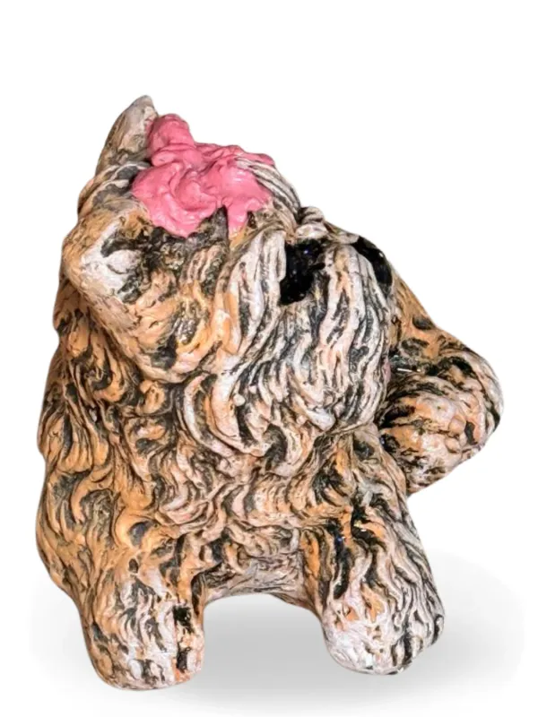 Dog With Pink Bow Painted Lenght:110mm Width:90mm Height:110mm Weight:1.5kg