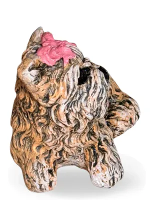 Dog With Pink Bow Painted Lenght:110mm Width:90mm Height:110mm Weight:1.5kg