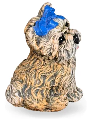 Dog With Blue Bow Painted Lenght:90mm Width:70mm Height:130mm Weight:0.86kg