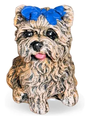 Dog With Blue Bow Painted Lenght:90mm Width:70mm Height:130mm Weight:0.86kg