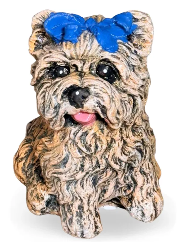 Dog With Blue Bow Painted Lenght:90mm Width:70mm Height:130mm Weight:0.86kg