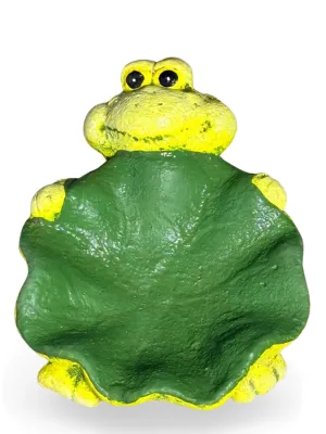 Frog Holding Leaf Painted Lenght:140mm Width:90mm Height:40mm Weight:0.64kg