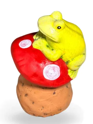 Frog On Top Of Mushroom Painted Lenght:70mm Width:60mm Height:150mm Weight:1.20kg