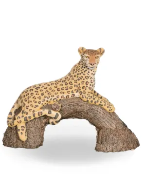 Painted Leopard On Arched Stump Lenght:1170mm  Width:440mm Height:910mm