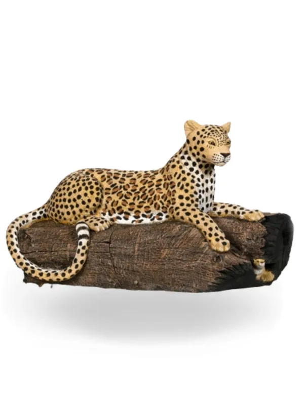 Painted Leopard On Stump Large Lenght:1170mm Width:390mm Height:720mm