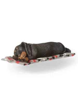 Painted Duchund Baby Black Sleeping With Blanket Lenght:270mm Width:80mm Height:70mm