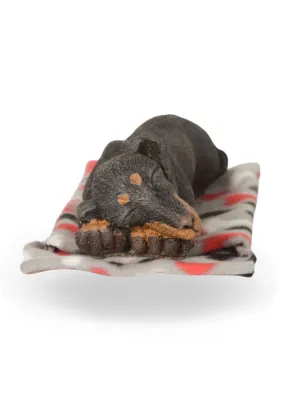 Painted Duchund Baby Black Sleeping With Blanket Lenght:270mm Width:80mm Height:70mm