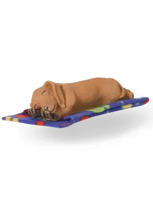 Painted Duchund Baby Sleeping Brown With Blanket Lenght:270mm Width:80mm Height:70mm