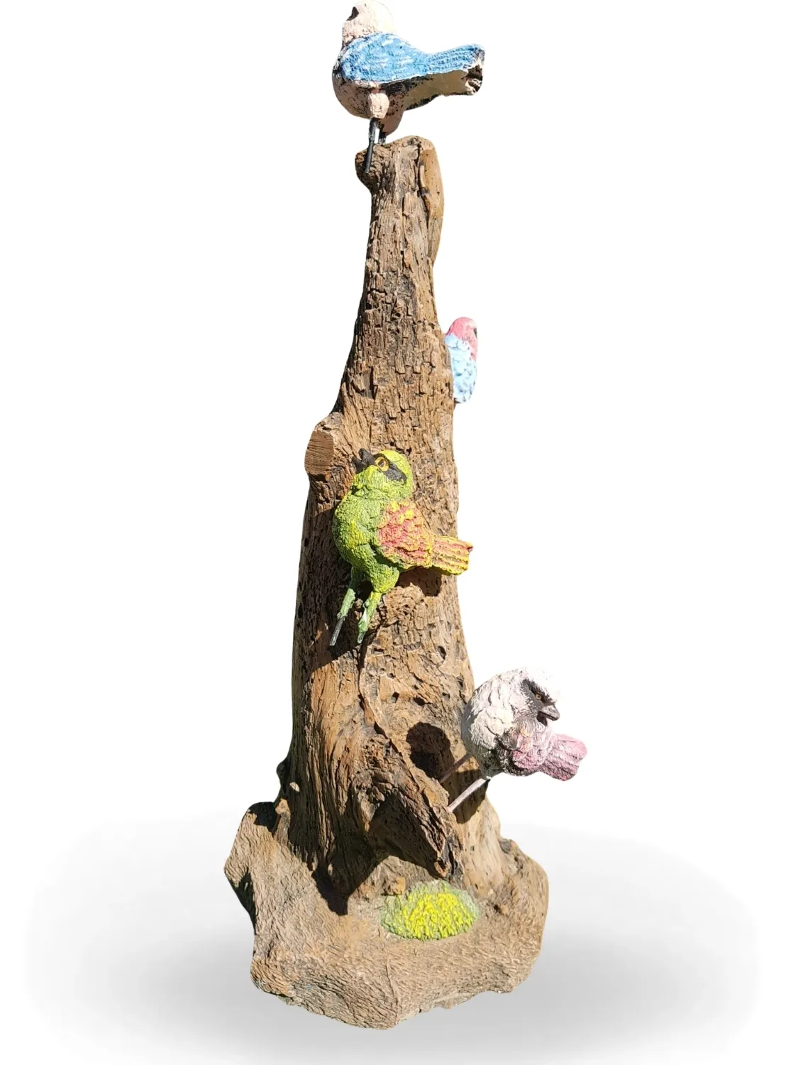 Painted Four Small Birds On Stump Lenght:230mm Width:230mm Height:500mm