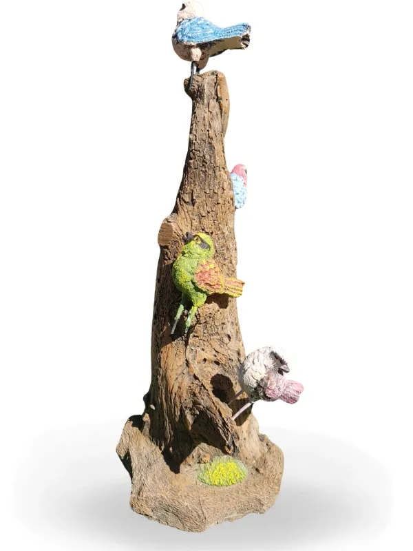 Painted Four Small Birds On Stump Lenght:230mm Width:230mm Height:500mm