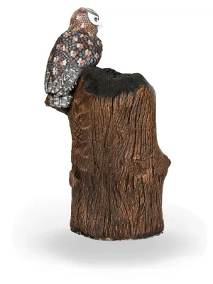Painted Eagle Owl On Stump Length:440mm Width:340mm Height:900mm