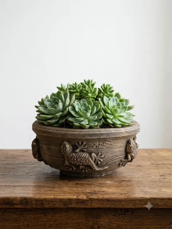 Painted Gecko Pot Lenght:240mm Width:240mm Height:110mm
