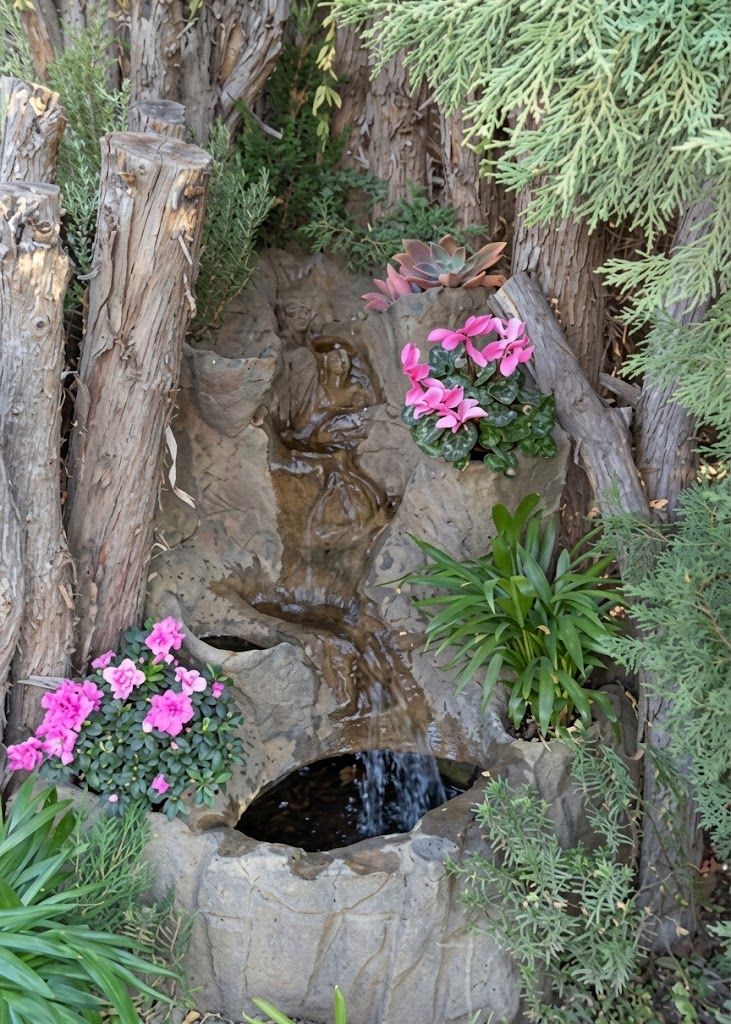 Fibreglass Meander Falls &amp; Pond "Corner Unit" Length:1540mm Width:1500mm Height:1250mm Volume:70Liters