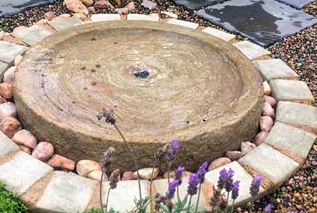 Fibreglass Millstone &amp; Bubbler Pond Length:580mm Width:910mm Height:500mm