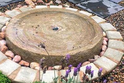Fibreglass Millstone &amp; Bubbler Pond Length:580mm Width:910mm Height:500mm