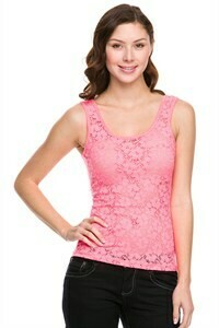 Lace Neon Tank Top - Pink