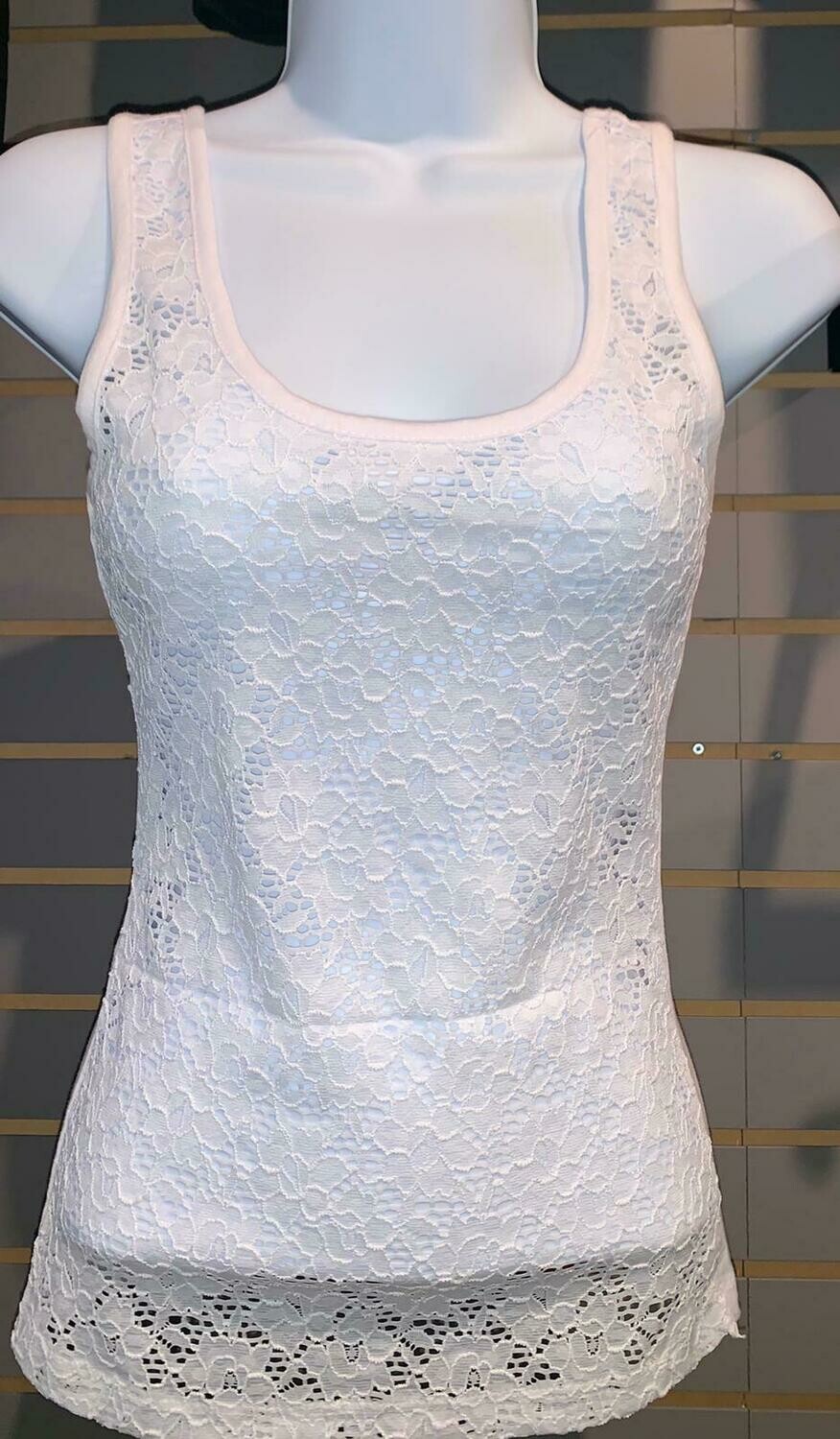 Lace Neon Tank Top - White