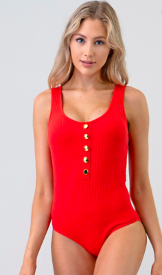 Gold Button Bodysuit - Coral