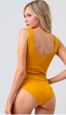 Gold Button Bodysuit - Mustard