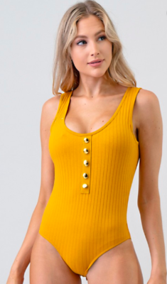 Gold Button Bodysuit - Mustard