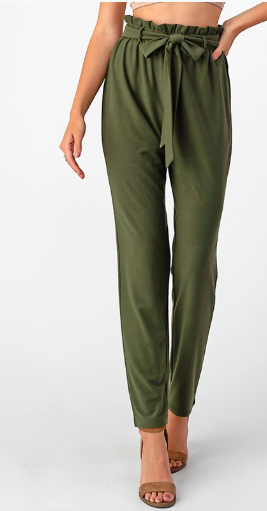 Paperbag Tapered Pants - Olive