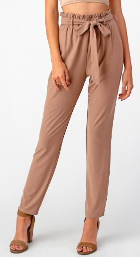 Paperbag Tapered Pants - Taupe