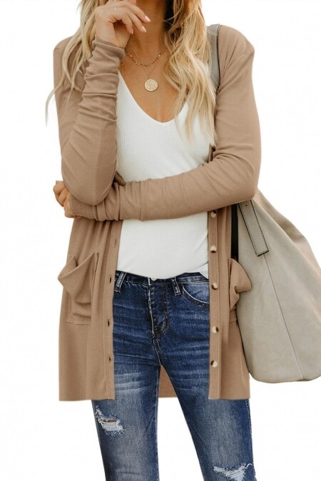 Khaki Button Down Cardigan