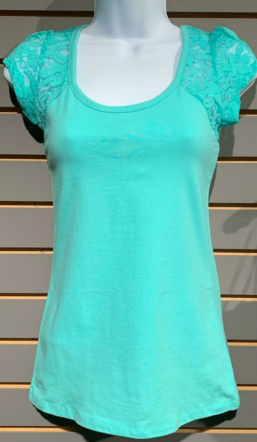 Short Sleeve Top With Lace Teal