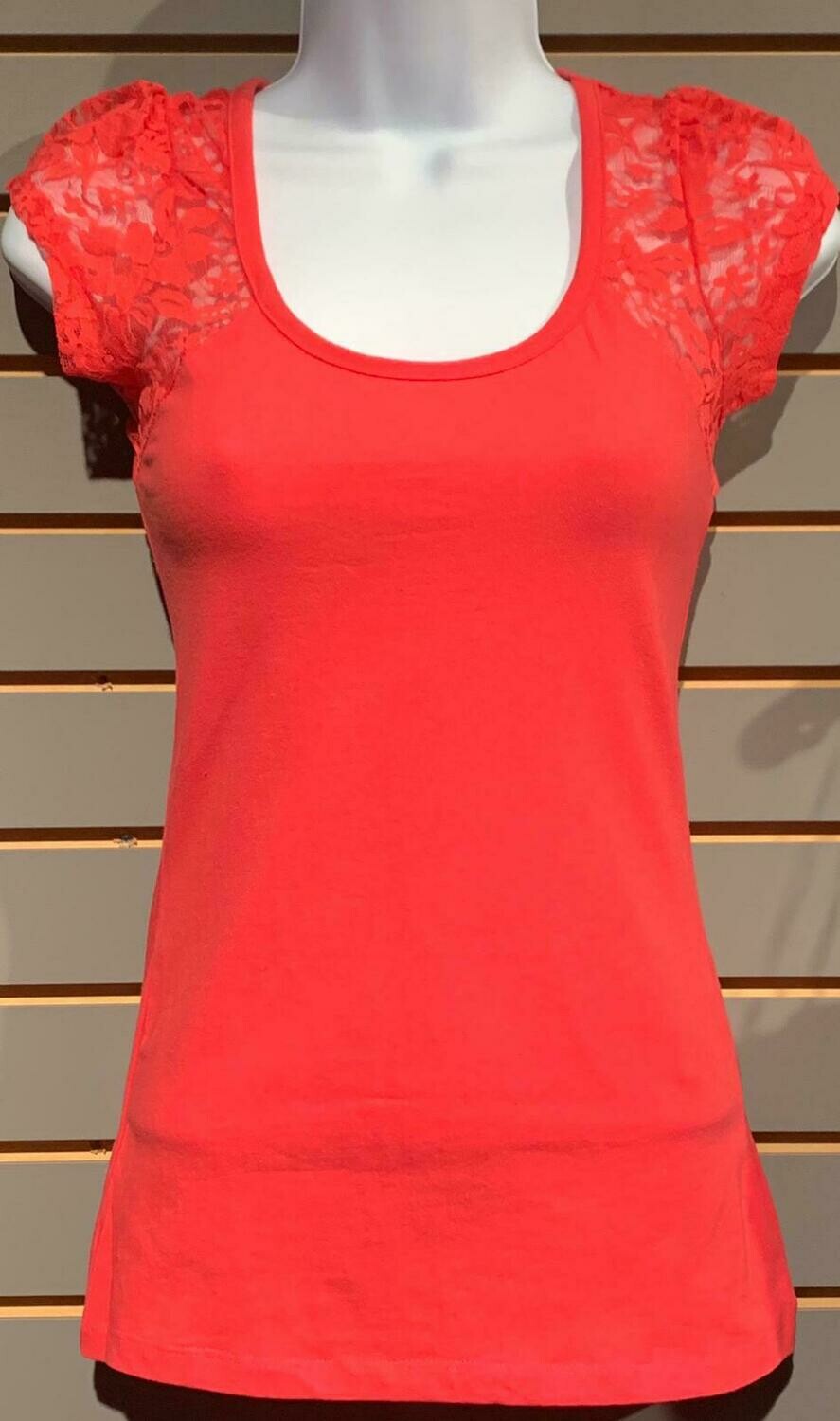 Short Sleeve Top With Lace Pink