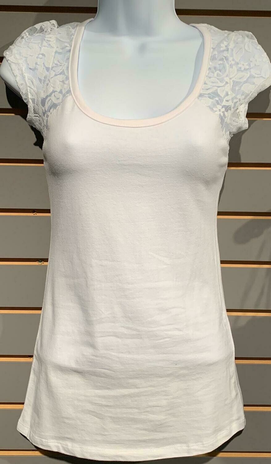 Short Sleeve Top With Lace White