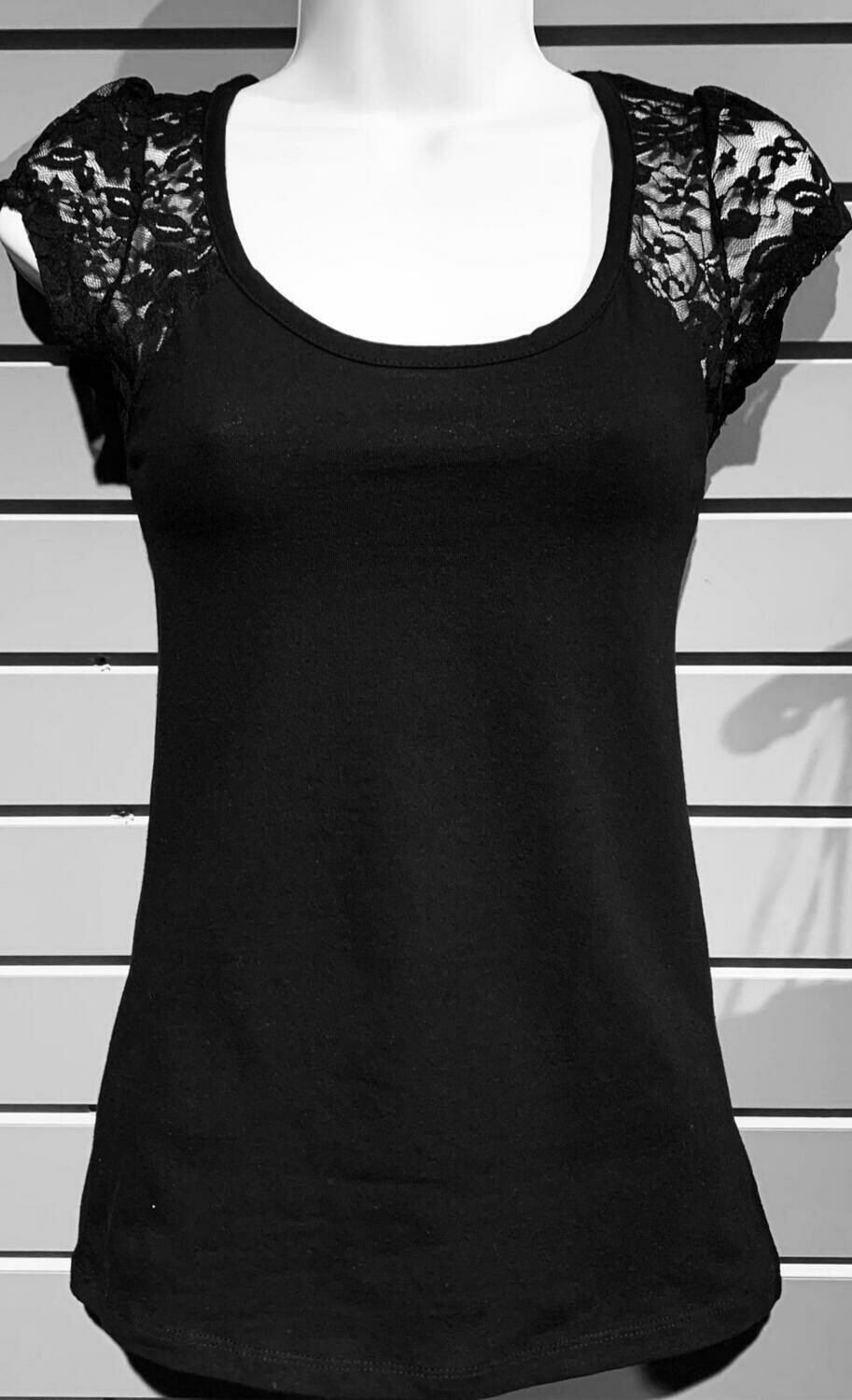 Short Sleeve Top With Lace Black