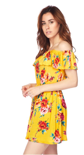 Off Shoulder Floral Dress Yellow
