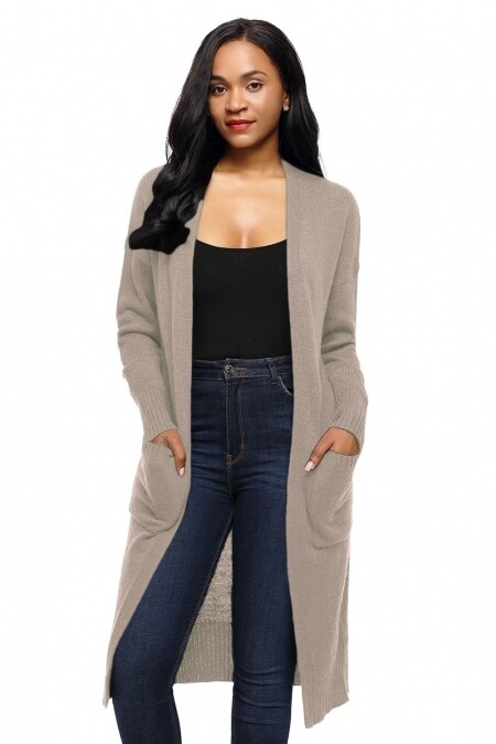 Brown Knit Cardigan - Khaki