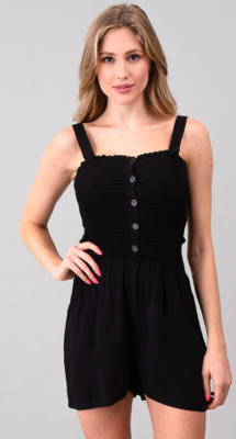 Front Button Romper - Black