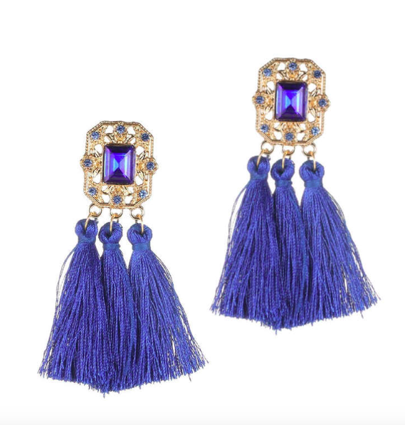 Crystal With Tread Tassel Earrings
