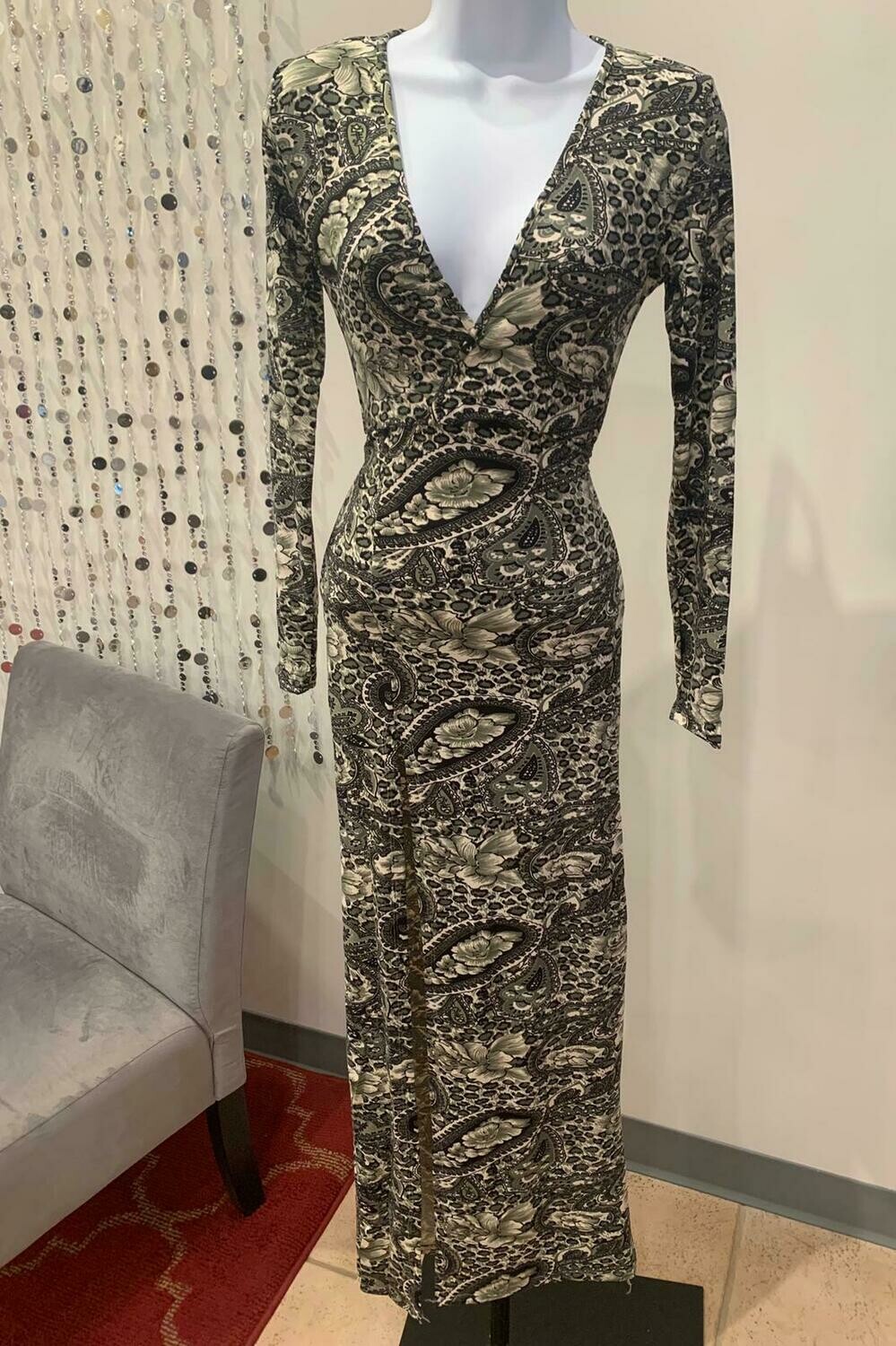 Printed Olive Maxi Dress