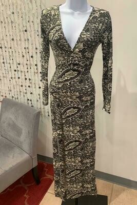 Printed Olive Maxi Dress
