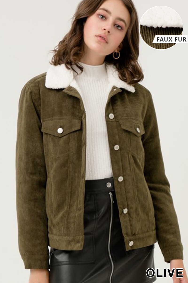 Sherpa Corduroy Jacket - Olive