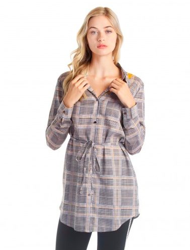 Belted Lace Back Plaid Dress
