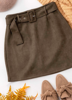 Suede Mini Skirt W/Belt