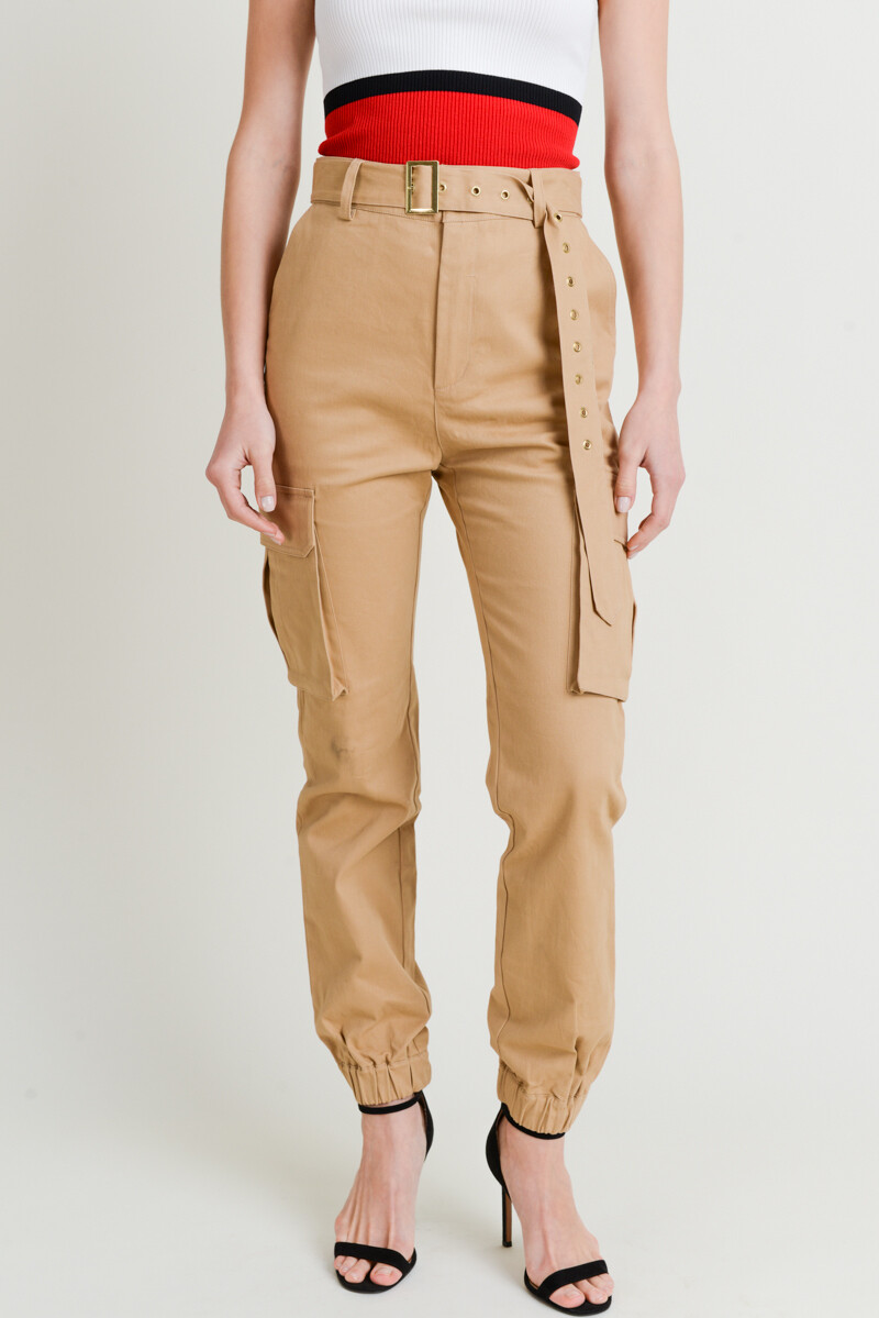 Cargo Pants With Belt - Khaki