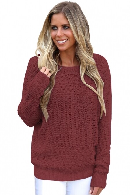 Hollow Neck Sweater - Red