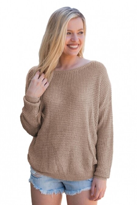 Hollow Neck Sweater - Khaki