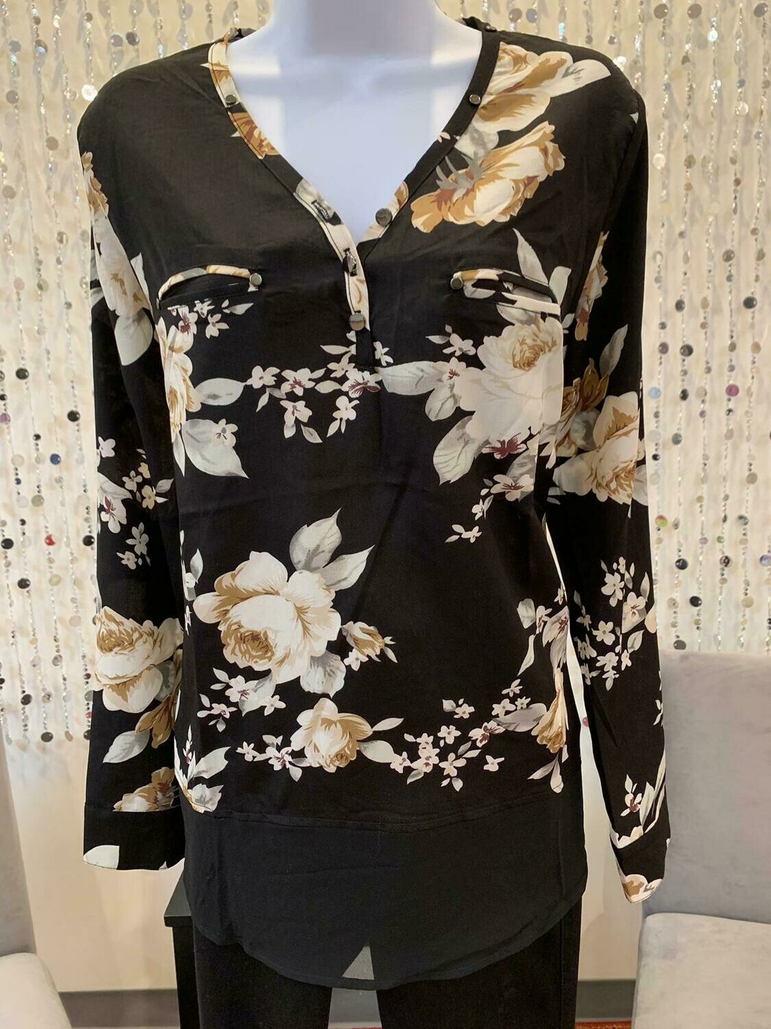 Floral V-Neck Blouse - Black