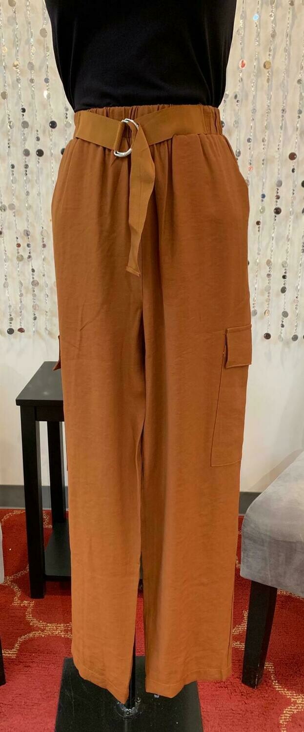 Elastic Waist Cargo Pants - Rust