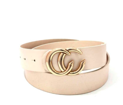 Metal Gold Buckle Belt - Cream