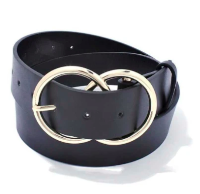 Metal Gold Buckle Belt -Black 