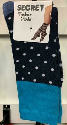 Women&#39;s Socks- Black/Blue Polka Dots