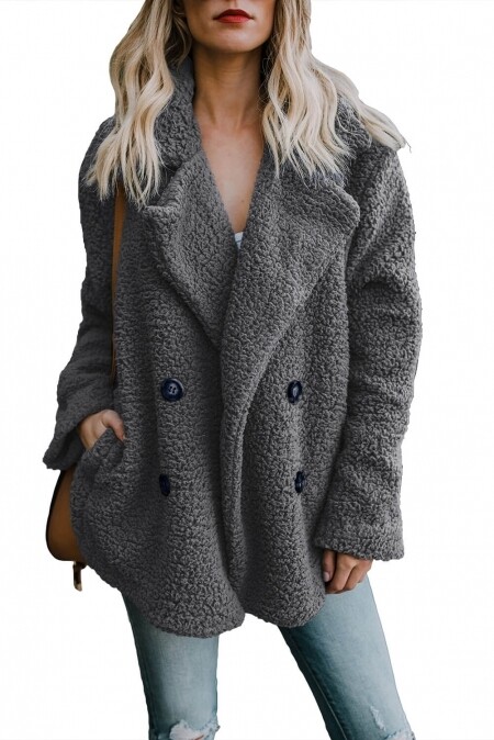 Charcoal Fleece Open Front Coat