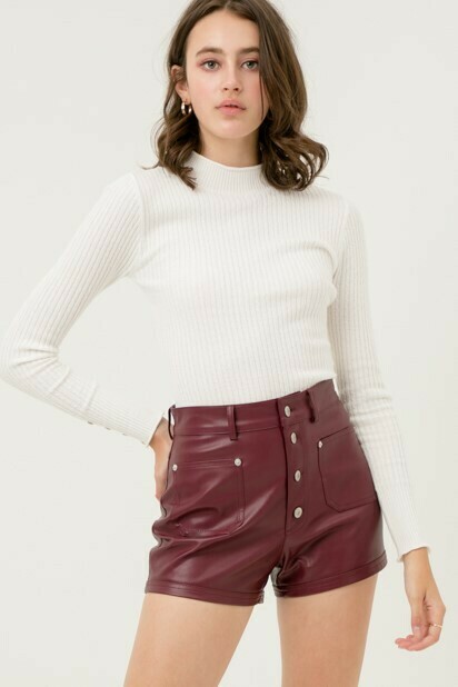 Faux Leather Shorts Burgundy